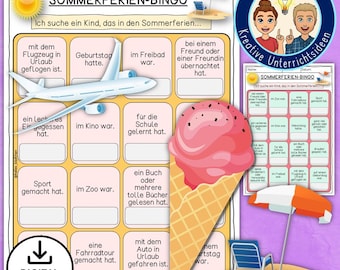 Summer Holiday Bingo Back to School – PDF DIN A4 Getting-to-Know-You Game After the Holidays | Discussion Prompt for Primary School Grades 1–4 | GERMAN