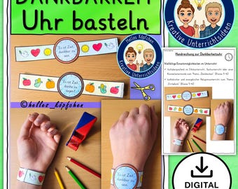 Gratitude & Mindfulness | Gratitude Clock Craft Template Elementary School Kindergarten | Saying Thank You Religion Ethics Art Thanksgiving | German