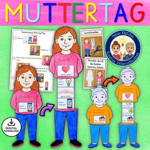 Modelo de artesanato para o Dia das Mães – ideia de presente para mãe ou avó | PDF DIN A4 com instruções de artesanato para crianças do ensino fundamental e escolas especiais Alemão
