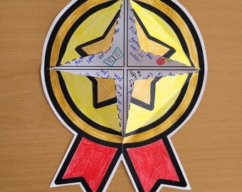 Mother’s Day Medal Craft Printable, Foldable Writing Activity for Mom Grandma, Mothers Day Thank You Letter Craft Kids Classroom ENGLISH