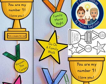 Coupon Voucher Trophy Craft Printable, Mother’s Day Father’s Day Valentine’s Day Gift, Coupon Book Craft Kids, SEL Activity ENGLISH
