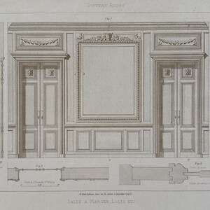Original lithograph – 1900 - Salle à Manger Louis XIII - French architectural interior design drawing - Antique joinery/woodworking print