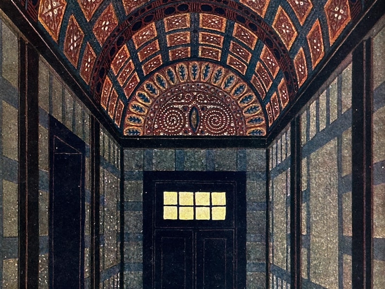 1914 Interior Design Sketch - Original Colour Print of a Richly ...