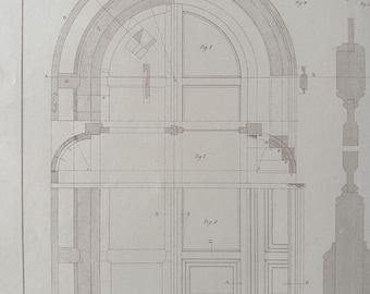 Großes Original Litho, 1900 – Entwurf einer Rundbogentür – Antiker französischer Holzschnitt