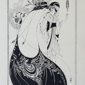 Aubrey Beardsley - Original line block print, 1920 - The Peacock Skirt, illustration for Salome by Oscar Wilde - Art Nouveau ink drawing