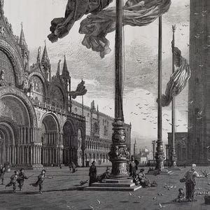 Venedig - Original Holzstich aus dem 19.Jh. – Ansicht des Markusplatzes mit dem Markusdom - Druckdatum 1877, Italien