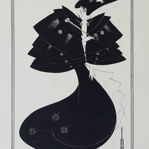 Aubrey Beardsley - Original line block print, 1920 - The Black Cape, illustration for Salome by Oscar Wilde - Art Nouveau ink drawing