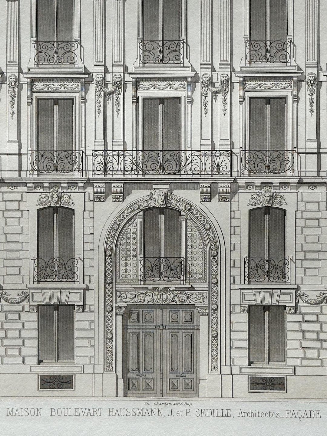 1877 - Original Architectural Copper Engraving of Haussmann Building ...