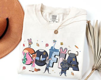 Maglietta Zootropolis 2 con nome personalizzato, maglietta Judy Hopps Nick Wilde, grafica Bogo Gazelle Clawhauser, maglietta carina del film Zootropolis, Disney personalizzata