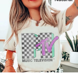 MTV Checkered Distressed Retro Logo T-shirt, Vintage Music Television Tee, MTV Logo T-shirt, Retro 80s & 90s MTV Wash Family Matching Tee
