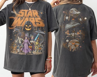 2 sided Vintage Retro Star Wars Halloween shirt, Space Ship Dead Star May The Force Be With You Galaxy's Edge Darth Vader, Halloween Party