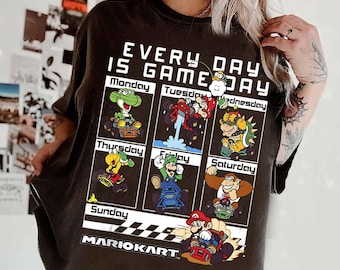 Camiseta de Mario Kart "Everyday Is Game Day" con foto grupal, camiseta de Mario Since 85 para gamer, camiseta a juego con el disfraz de Super Mario de Universal Studios
