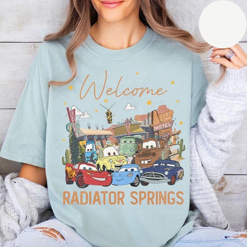 Disney Pixar Cars Groups Radiator Springs Tee, Cars Lightning McQueen Tow Mater Doc Hudson Sally Disneyland Trip 2026 Tee, WDW Trip Tee image 6