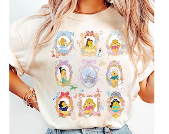 Disney Funny Winnie The Pooh Cosplay Disney Princess Shirt, Watercolor Coquette Bow Princess Shirt, Disneyland Family Matching Tee