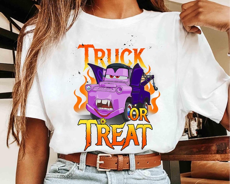 Disney Pixar Cars Halloween Tow Mater Vampire Truck Or Treat Shirt, Mater Halloween Costume T-shirt, Cars Halloween Group Matching Tee image 3