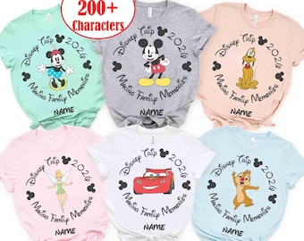 Camiseta retro de Disney con todos los personajes de Disneyworld, camiseta de Mickey y sus amigos, McQueen, Stitch, Chip Dale, princesa, viaje a Disneyland 2026