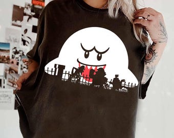 Nintendo Super Mario Boo Trick Or Treat Halloween Silhouette, Boo Wario Waluigi Bowser Villains Halloween Shirt,Mario Costume Matching Shirt
