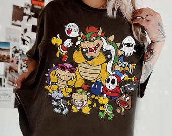 Vintage Nintendo Super Mario Bowser Enemy Group Graphic Shirt, Mario Since 85 for Gamer, Universal Studios Super Mario Costume Matching Tee