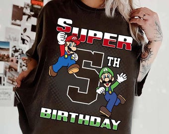 Maglietta con ritratto del quinto compleanno di Super Mario e Luigi, Mario dal 1985 per giocatori, maglietta con costume di Super Mario della Universal Studios