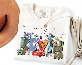 Camiseta personalizada con nombre para niños pequeños de Cars, personajes de Halloween, camiseta personalizada de Disney Rayo McQueen, camiseta personalizada para cumpleaños de niño y niña.