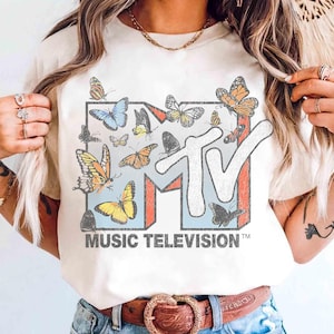 MTV Logo Lots Of Butterflies T-Shirt, Vintage Music Television Comfort Color Tee, MTV Logo Shirt, Retro 80s & 90s MTV Family Matching Tee
