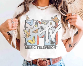MTV Logo Lots Of Butterflies T-Shirt, Vintage Music Television Comfort Color Tee, MTV Logo Shirt, Retro 80s & 90s MTV Family Matching Tee