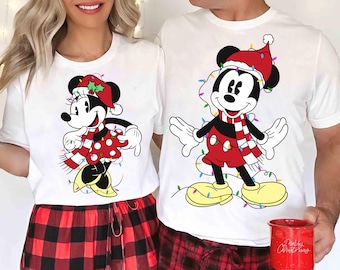 Klassiek shirt Disney Mickey en Minnie kerstverlichting, Disneyland kerstshirt, bijpassende shirt Mickey's Very Merry Christmas Party 2026