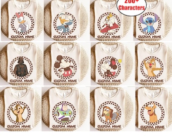 Personalisiertes Disney Retro 90's All Characters Shirt, klassisches Mickey and Friend Benutzerdefiniertes Name T-Shirt, personalisierte Disney Family Matching Tee