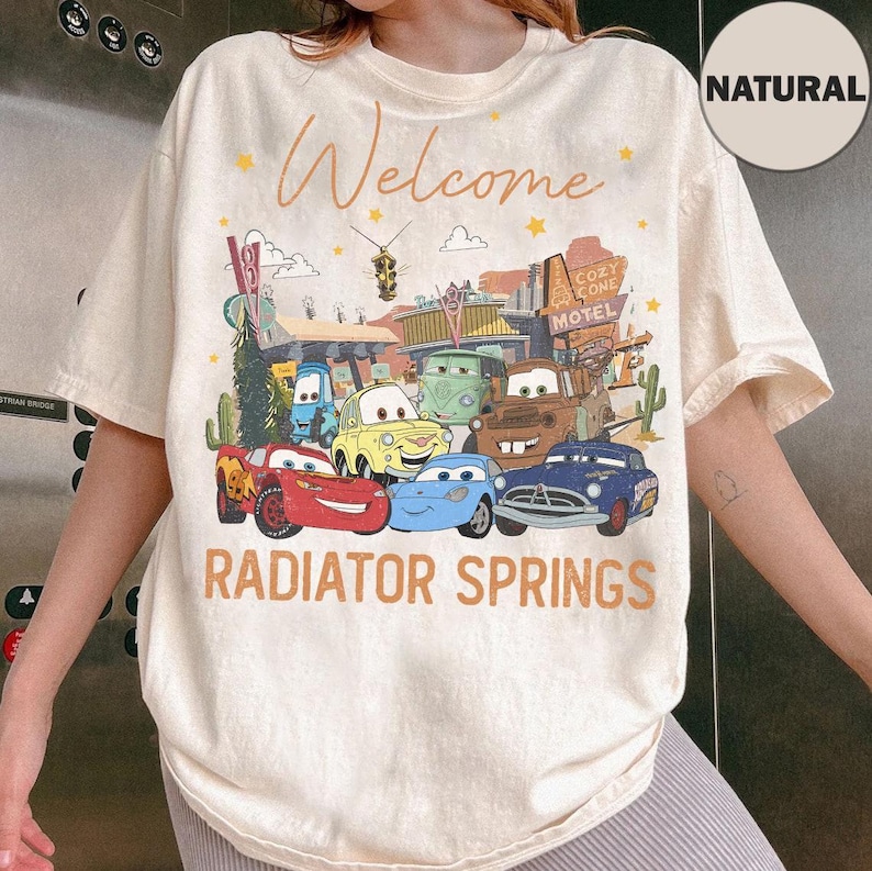 Disney Pixar Cars Groups Radiator Springs Tee, Cars Lightning McQueen Tow Mater Doc Hudson Sally Disneyland Trip 2026 Tee, WDW Trip Tee image 1