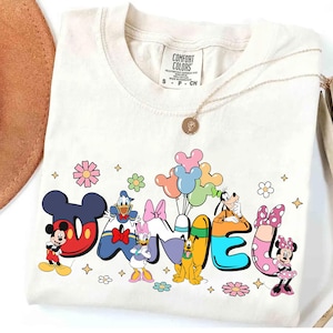Benutzerdefinierter Name Mickey und Freunde Geburtstag Ballons Shirt, personalisierte Disney Minnie Donald Goofy passende T-Shirt, benutzerdefinierte Geburtstag Jungen Mädchen Shirt
