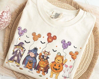 Disney Winnie The Pooh Mickey Balloon Halloween Comfort Colors Shirt, Retro Ghost Pooh Bear   Halloween Tee, Mickeys Not So Scary Halloween