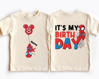 2-sided Custom Name Age Spider Man Birthday Balloon Shirt, Superhero Birthday Boy Tee, Spiderman It's My Birthday Tee, Spider Birthday Party