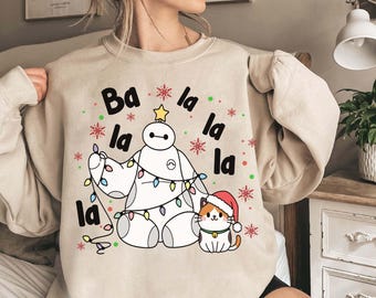 Big Hero Baymax Fa La La La La Wreath Christmas Light Retro T-shirt, Disney Mickey's and Friends Very Merry Xmas Tee, Disneyland Family Gift