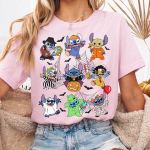 Vintage lustige Disney Stitch Kostüm Horror Charaktere Halloween T-Shirt, Lilo und Stitch Shirt, Süßes oder Saures, Disneyland Mickey's Not So Scary Bild 4