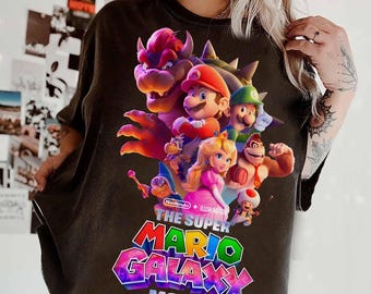 Nintendo Super Mario Galaxy Movie T-shirt, , Peach Yoshi Oswer Luigi Tee , Mario Since 85 for Gamer, Universal Studios Super Mario Tee