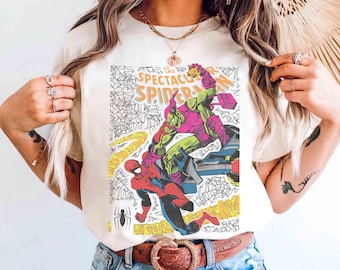 ヴィンテージ マーベル ザ・スペクタキュラー スパイダーマン グリーンゴブリン シャツ、マーベルコミック スーパーヒーロー グラフィック Tシャツ、MCU ファン Tシャツ、マーベル トリップ シャツ