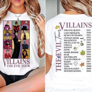 Dwustronna koszulka Disney Villains The Evil Tour, koszulka Disney Villains na Halloween, koszulka Evil Queen Maleficent Ursula, Disney Girl's Trip Halloween zdjęcie 2