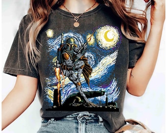 Star Wars klassieke Boba Fett Van Goghs sterrennacht schilderij shirt, Star Wars-T-shirt, Galaxy's Edge Trip, Disney Matching Tee, Star Wars-fan