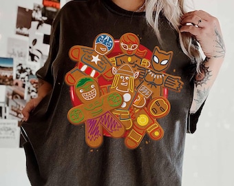 Marvel Avengers peperkoekkoekje bord vakantie-T-shirt, Marvel kerstshirt, Spiderman Thor Captain America, kerstcadeau 2026
