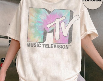 MTV Musik Fernsehen Fasted Tie Dye Logo Fill T-Shirt, Vintage Musik Fernsehen T-Shirt, MTV Logo T-Shirt, Retro 80er 90er Jahre MTV Wash Familien T-Shirt