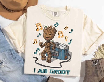 Koszulka z motywem Groot w stylu vintage, koszulka z motywem Disneya i Marvela „Jestem Groot”, koszulka z motywem Strażników Galaktyki, słodka koszulka z motywem urodzinowego Groota, koszulka dla fanów MCU
