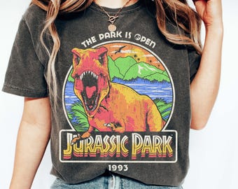 Jurassic Park 1993 The Park Is Open Jurassic Park Logo T-shirt, Tyrannosaurus Shirt, Jurassic Park Dinosaur T-Rex Shirt, 90s Dino T-shirt