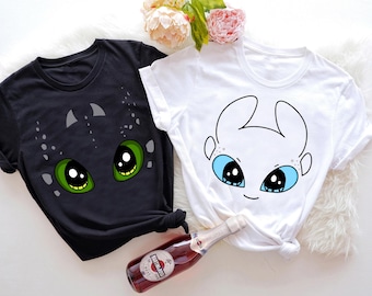How To Train Your Dragon Toothless and Light Fury Big Face shirt, Costume Dragon Halloween Tee, Toothless Dragon Tee, Disneyland Outfit