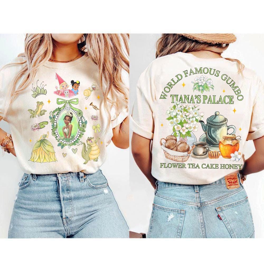 2-sided Disney Tiana's Palace Shirt, Princess Tiana Flower Tea Cake Honey T-shirt, The Princess and the Frog Shirt, Disney Girl's Trip Shirt