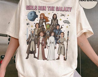 Koszulki Vintage Star Wars Girls Run The Galaxy, koszulka Princess Leia Rey May The 4th Be With You, Disney Hollywood Studios Galaxy's Edge Trip