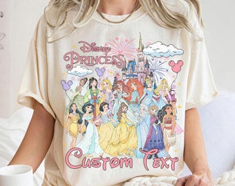 Camiseta retro de princesas Disney "Felices para siempre", camiseta de princesa con castillo de acuarela, camiseta de Blancanieves, Cenicienta, Aurora y Bella, viaje de Disney para niñas
