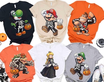 Vintage Universal Super Mario Halloween Skeleton Witch Tee, Mario Toad Yoshi Luigi Boo Tee, Universal World Halloween 2026,Universal Studios
