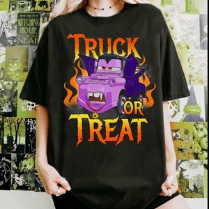 Disney Pixar Cars Halloween Tow Mater Vampire Truck Or Treat Shirt, Mater Halloween Costume T-shirt, Cars Halloween Group Matching Tee image 2
