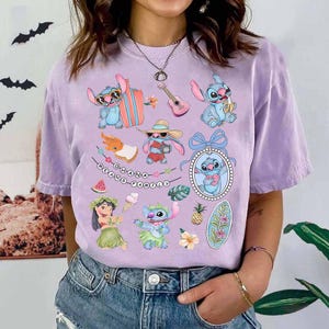 Kokette Bögen Aquarell Lilo und Stitch Pudge kontrolliert das Wetter-Shirt, niedliches Stitch Hawaii-Shirt, Disneyland-Familien-Matching-Shirt Bild 6