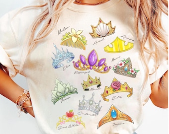 Disney Princess Crowns T-shirt, prinses tiara's, Assepoester Ariel Jasmine Moana Snow White Shirt, Disney Girl's Trip T-shirt, Disneyland Trip